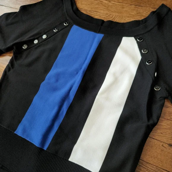 NWT Elegant Black and Blue Long Sleeve Dress 7th Avenue New York and Company - Picture 5 of 12